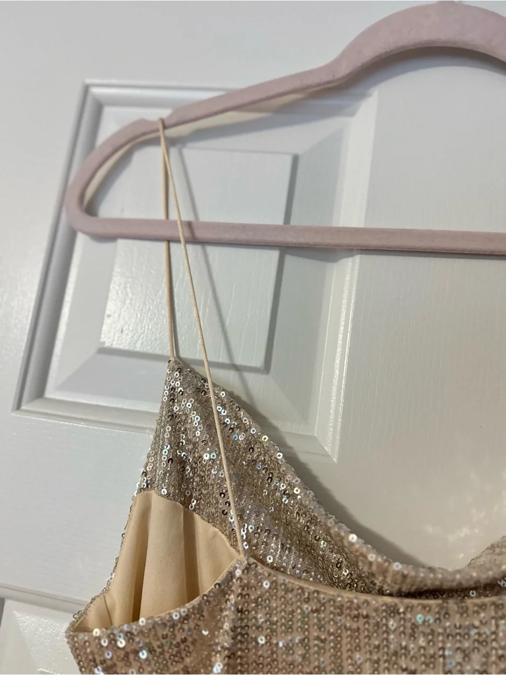 Gold Sequin Cowl Neck Mini Dress - Picture 3 of 8